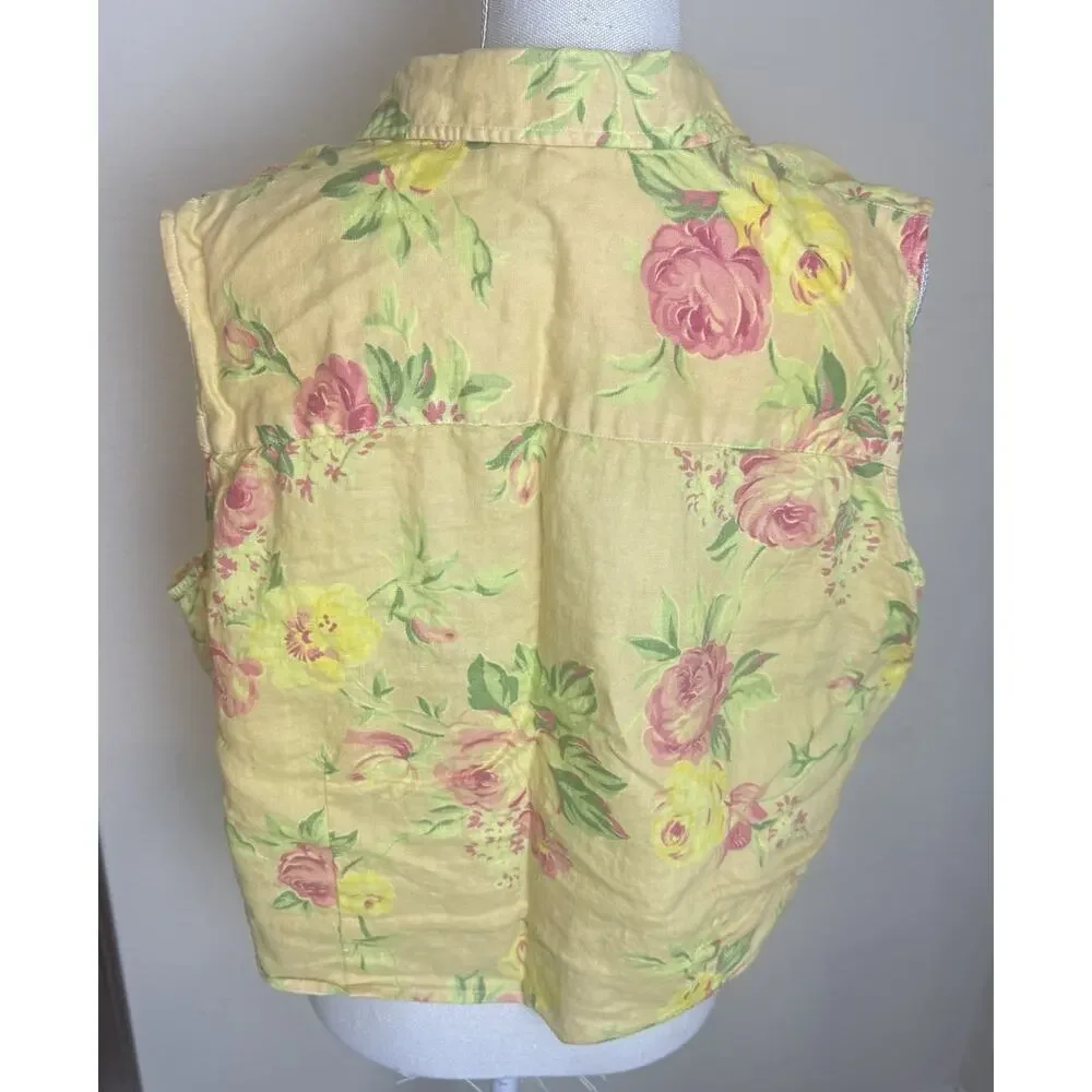 LRL Ralph Lauren Womens 2X 100% Linen Floral Tie Front Sleeveless Top shirt - Picture 4 of 6